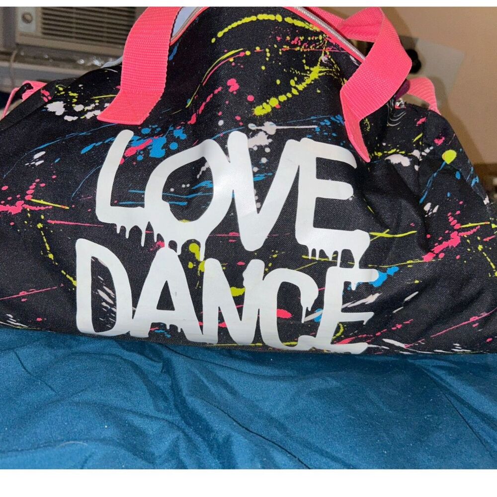 Justice Love Dance Paint Splatter Duffle Bag – Black Neon Pink Dance Bag